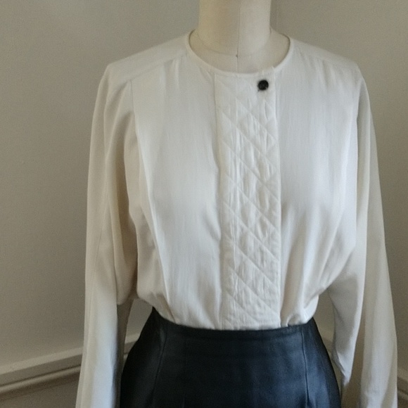 #12 VINTAGE 1970-80s "Cossack" Quilted Placket Blouse 70s Designer Chaus - Picture 3 of 7